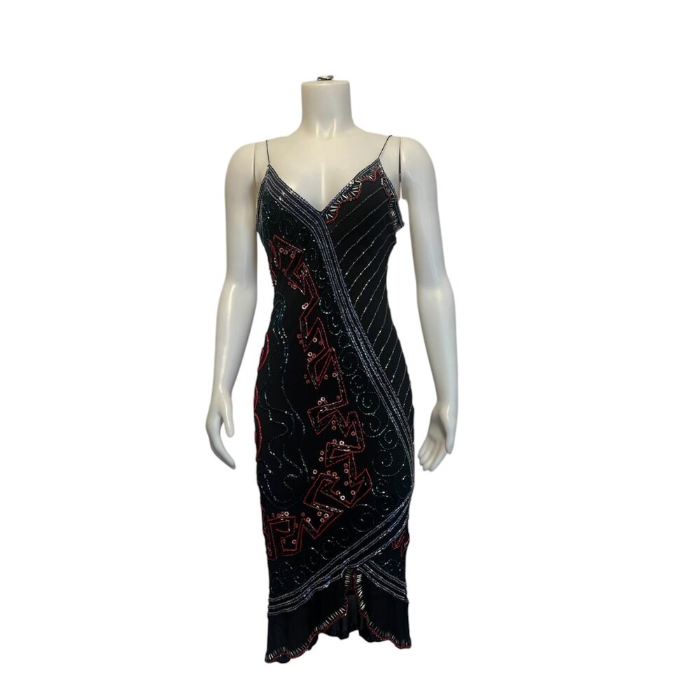 100% Silk Beaded SzM Fabrica Black Evening/Formal Party/Wedding/Prom/Party Dress